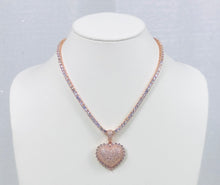 Load image into Gallery viewer, Blinged Out Heart Pendant Tennis Necklace - Rose Gold