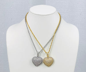 Blinged Out Heart Pendant Rope Chain - Gold