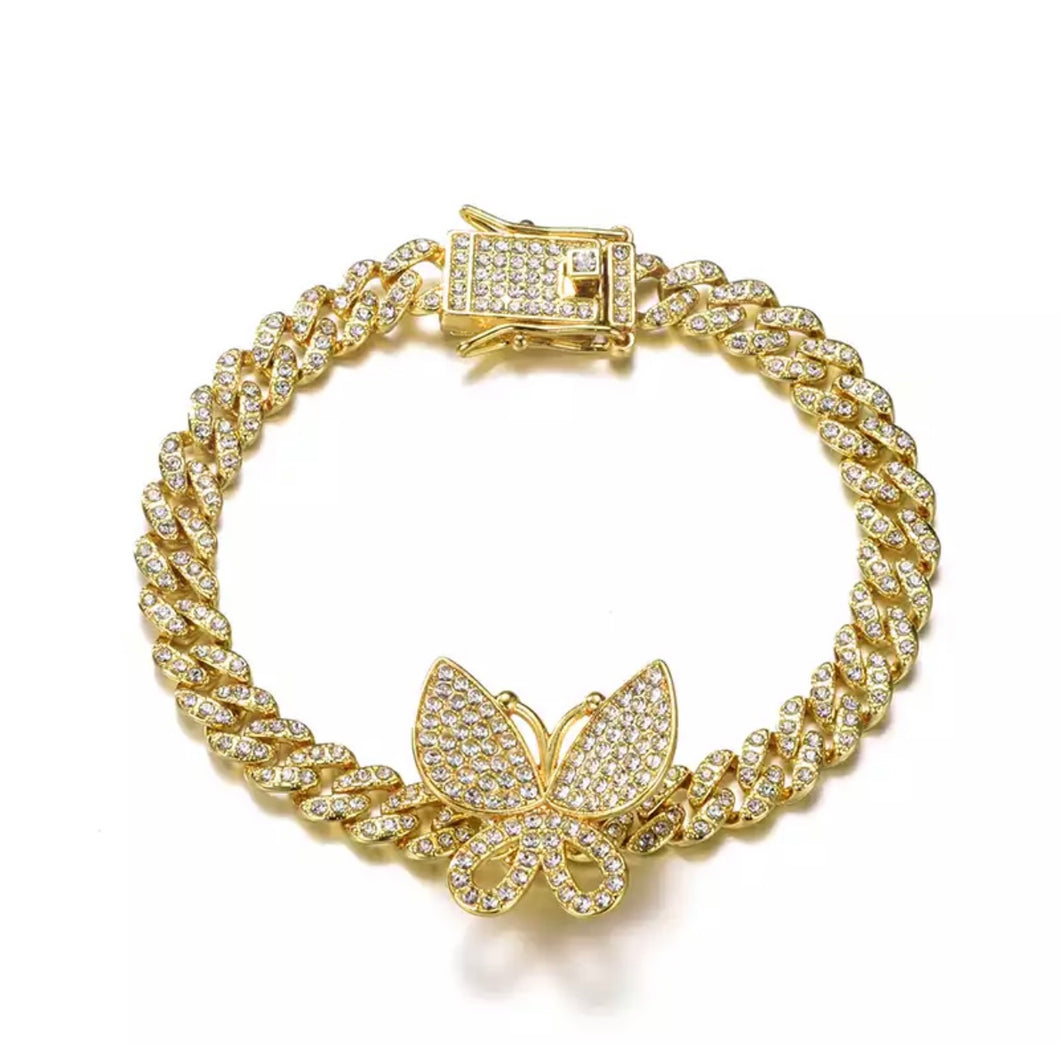 Butterfly Cuban Link Bracelet - Gold