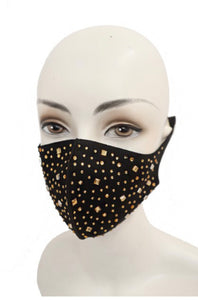 Square Rhinestone Embellished Mask - Black