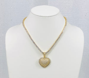 Blinged Out Heart Pendant Tennis Necklace - Gold