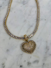 Load image into Gallery viewer, Blinged Out Heart Pendant Tennis Necklace - Gold

