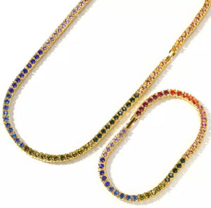 Rainbow Tennis Necklace - Gold