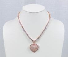 Load image into Gallery viewer, Blinged Out Heart Pendant Tennis Necklace - Rose Gold
