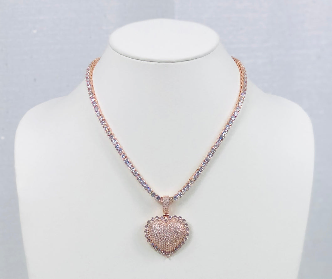 Blinged Out Heart Pendant Tennis Necklace - Rose Gold