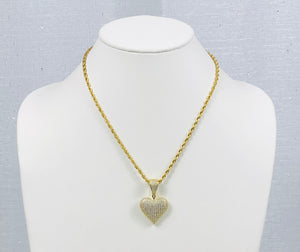 Diamond Heart Pendant Rope Chain - Gold