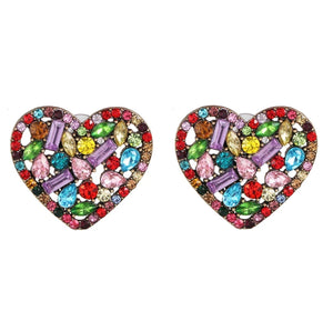 Crystal Heart Studs - Multi Colors