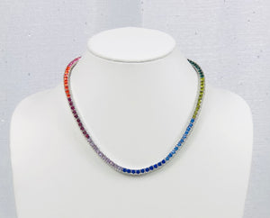 Rainbow Tennis Necklace - Silver