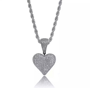 Diamond Heart Pendant Rope Chain - Silver